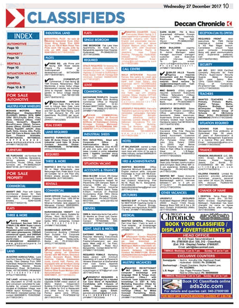 Deccan Chronicle Classified Page