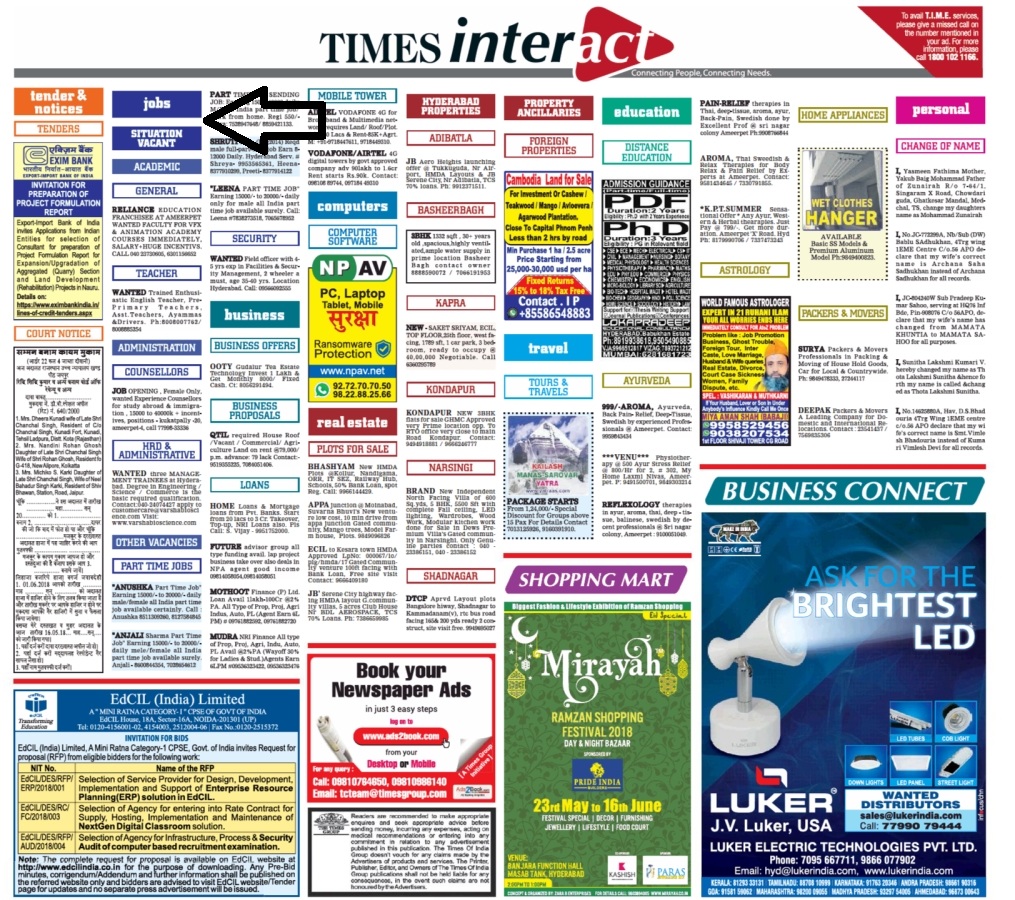 Times Of India Job Advertisement